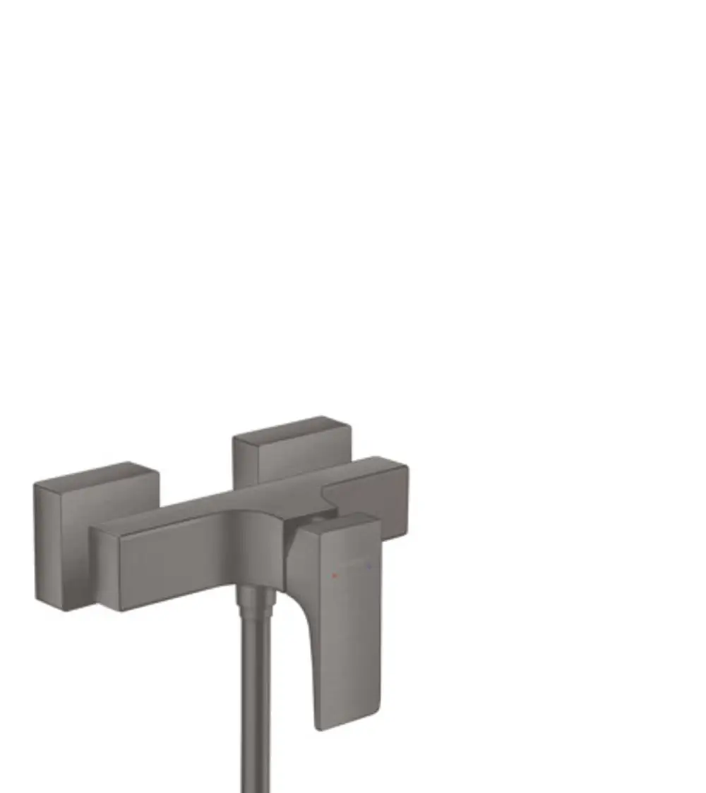 Hansgrohe Einhebel-Brausemischer in Brushed Black Chrome mit Hebelgriff, montiert auf einer Wand, ohne sichtbare Anbauteile oder integrierte Wasseranschlüsse.